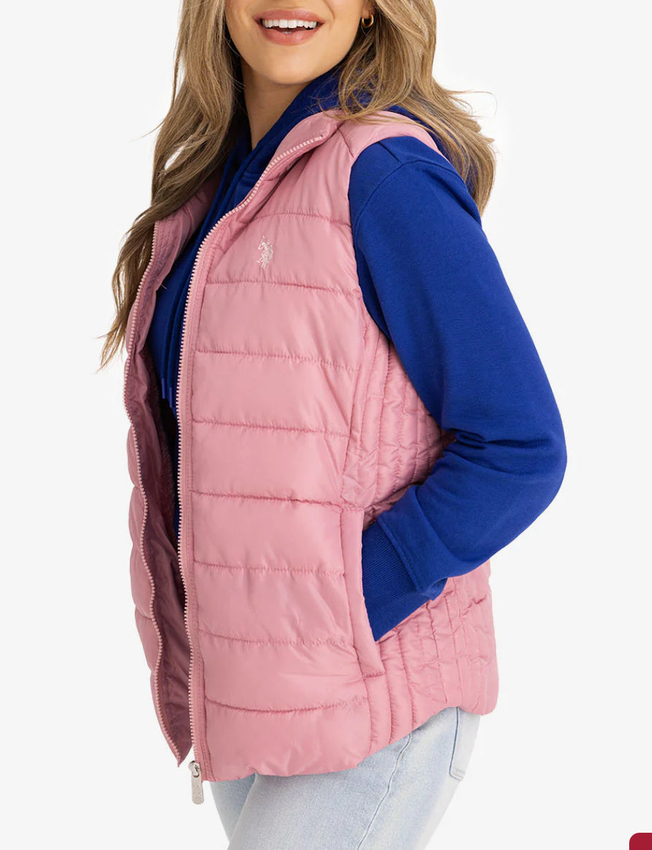 US Polo Cozy Fur Lined Vest Mauve Pink-PO
