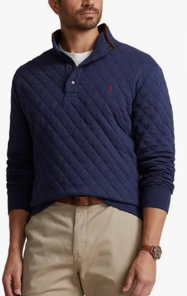 Ralph Lauren Quilted Double Knit Jersey Pullover Navy