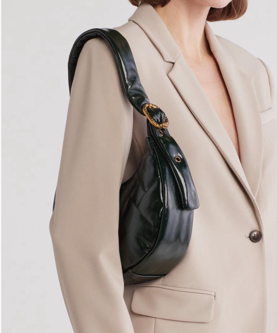 Kurt Geiger London Puff Quilted Leather Hobo Bag Open Green