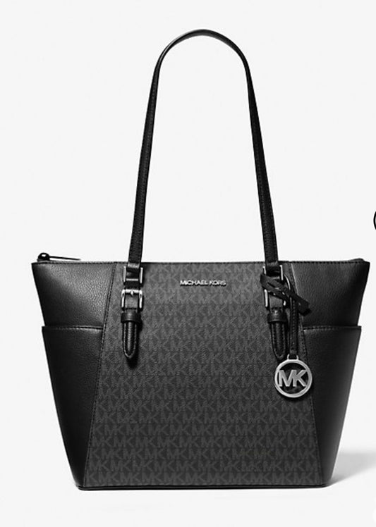 Michael Kors Charlotte Large Logo and Leather Top-Zip Tote Bag