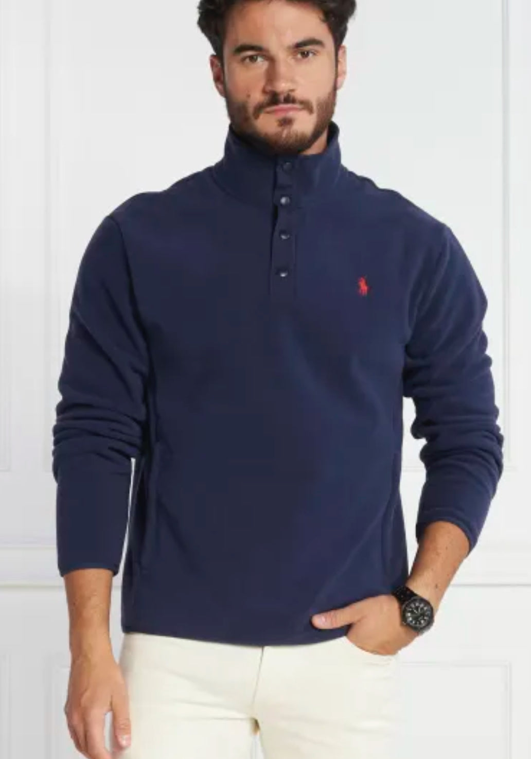 Ralph Lauren Luxury Button Quarter Button up Pullover Navy-PO