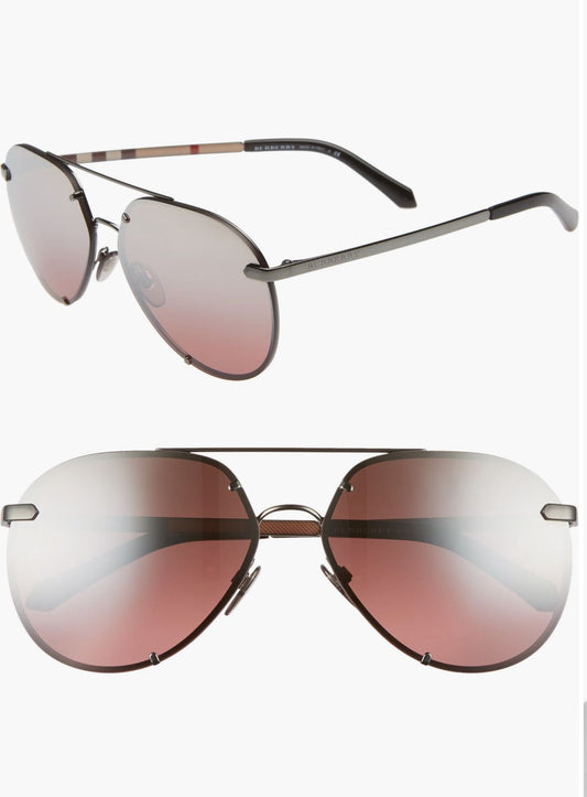 Burberry Trench 61mm Aviator Sunglasses Plum Gradient Mirror- PO