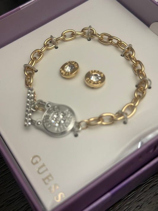 Guess color block chain bracelet and studs set-PO