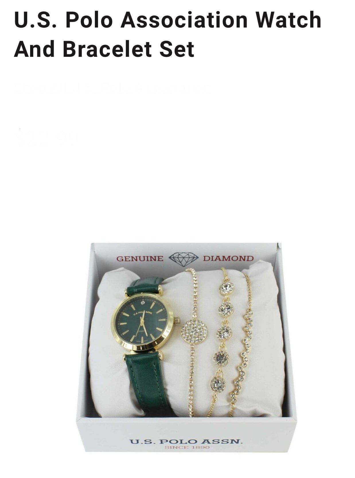 US Polo and Bracelet Set (Genuine Diamond) Green/Gold