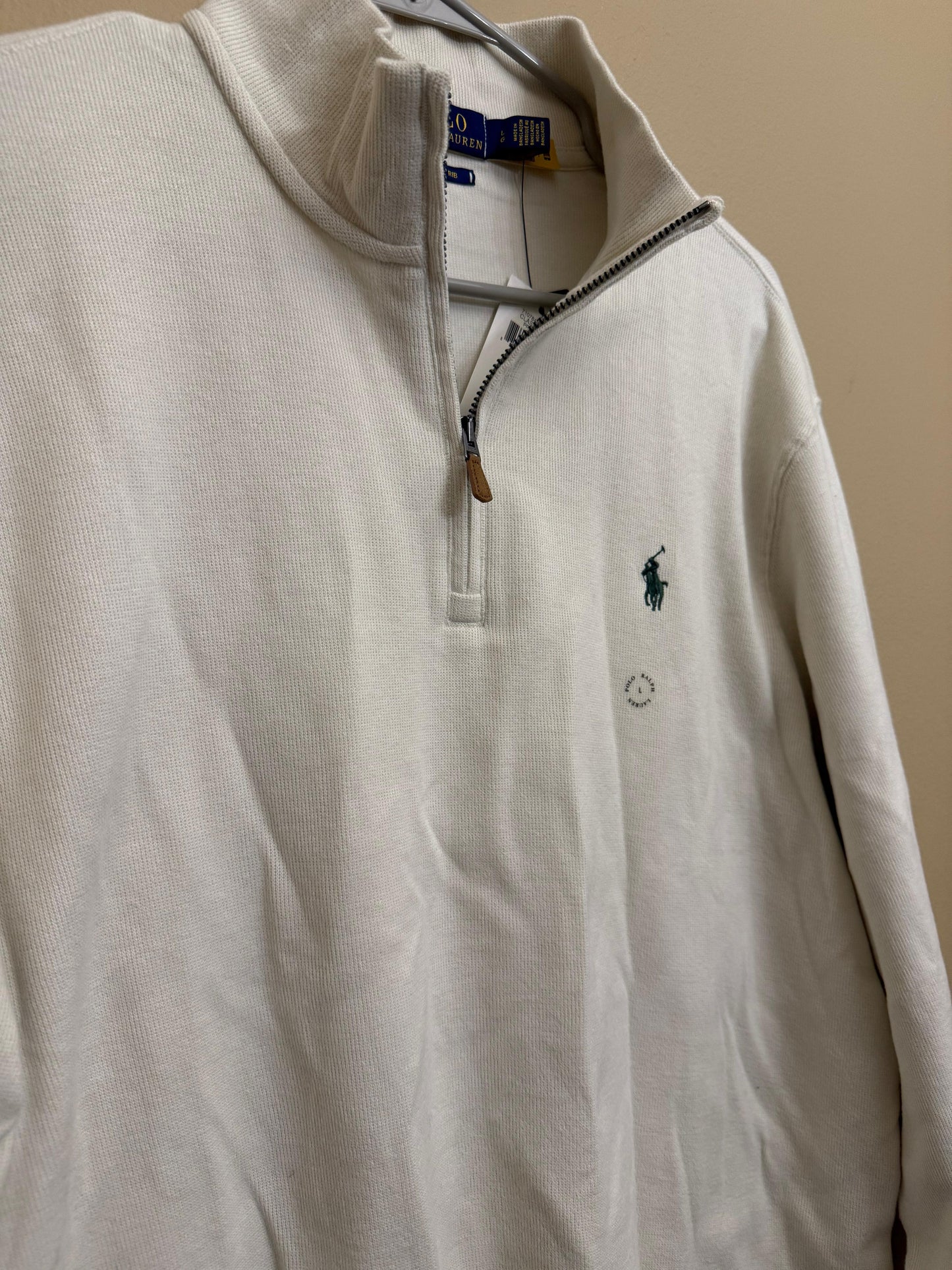 Ralph Lauren ribbed quarter zip cream green pony - PO