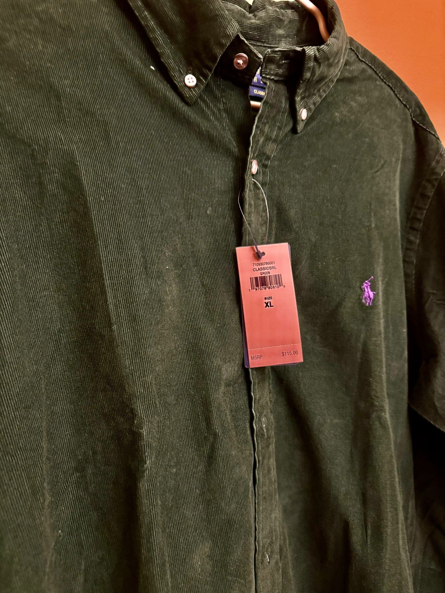 Ralph lauren corduroy classic green button down - PO