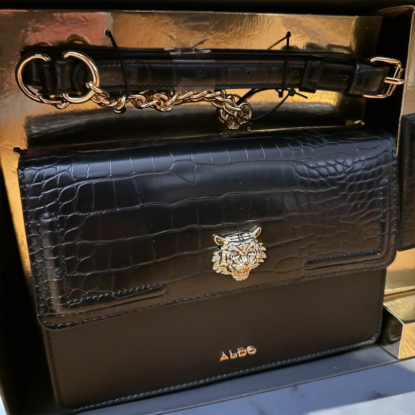 Aldo black croc lion emblem bag with card case - PO